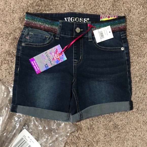 NWT Denim Shorts w/Rainbow Beltline - Picture 1 of 4